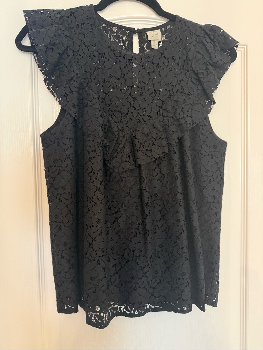 Roan + Ryan Black Lace Flutter Sleeve Top